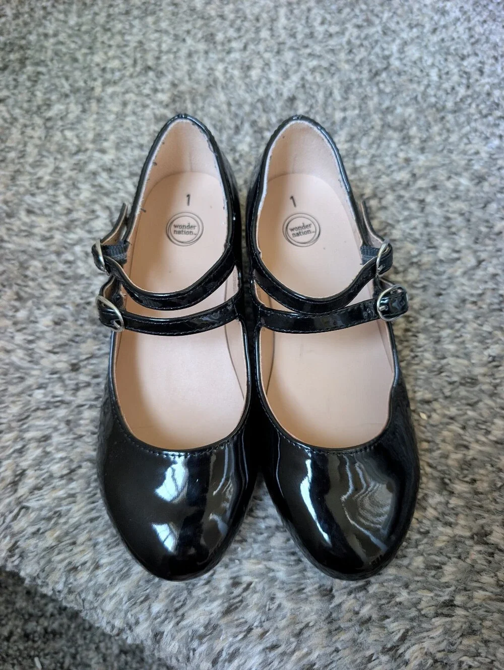 Girls Black Patent Leather Mary Jane Platform Heel Dress Shoes Size 1 Buckles